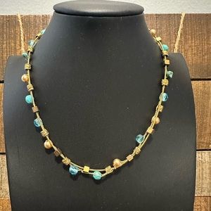 ANAT Collection Handcrafted Goldtone Blue Bead Necklace Boutique